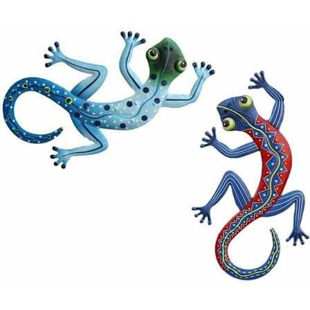 Metall gekko veggdekorasjon firfirsle dekorasjon Annet hagedekorativt element 2 stk(Flerfarget)