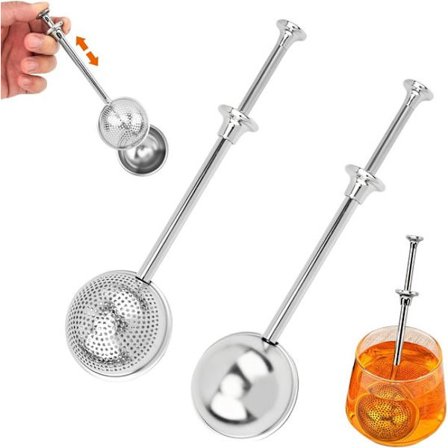 2-i-1 Filter i rustfrit stål - Finmasket tefilter & bagepulverdispenser - Ét stykke