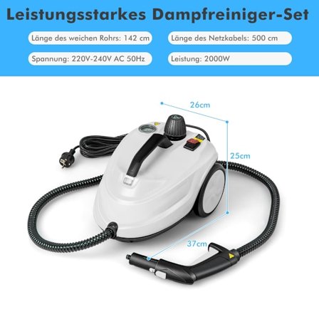 Bærbar 2000W damprenser, tilbehørssæt med 15 dele