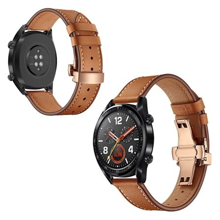 Huawei Watch GT / 2 / Watch Magic klockarmband i äkta läder - Brun / Roséguld