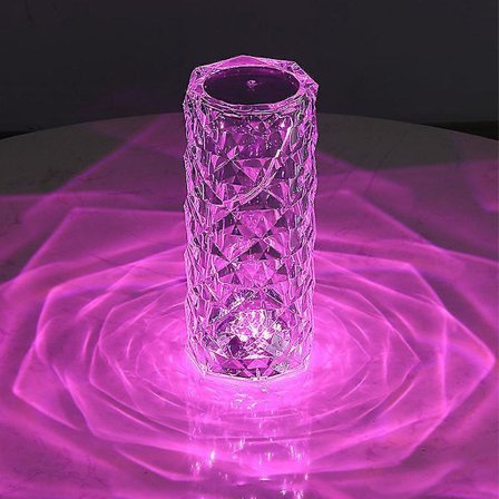 Kristalllampa 1-pack, ros diamant bordslampa, 16 färger med touch och fjärrkontroll, USB-laddningsbar dekorativ