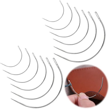 12 st Böjda Handsömnadsnålar Set för Läder, Mattor och Perukreparation