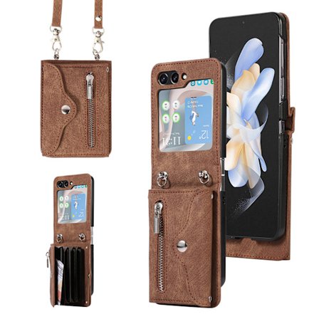 Retro Crossbody Anti-theft Card Holder Phone Case för Samsung Z Flip 5