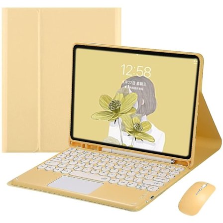 2021 Ipad Pro 12.9 5:e 4:e 3:e generationens tangentbordsfodral med Bluetooth-mus Sött runt tangentbord med färgade tangenter Pekplatta Avtagbar - 