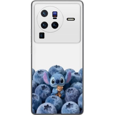 Kompatibelt Mobilskal till vivo vivo X80 Pro Söt blå karaktär bland blåbär med nalle i mjuk och lekfull illustration