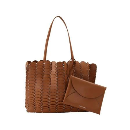 Paco Rabanne, Pacoio Tote in Cognac Leather Bruin, Dames, Maat:ONE Size