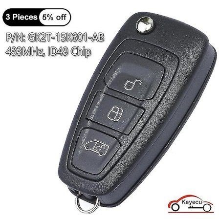 3 Knapper 433mhz Id49 Til Ford Transit / Transit Custom/ Tourneo Custom 2015-2020 Flip Fjernbetjening Nøgle Fob Gk2t-15k601-ab / Aa