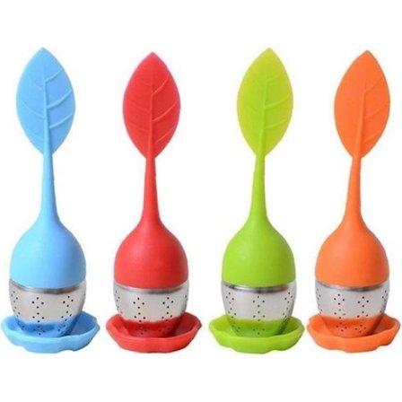 Te-infuser formet som et blad, 4-delt silikon te-sil/krydderposer, teposer, te-diffuser tilbehør