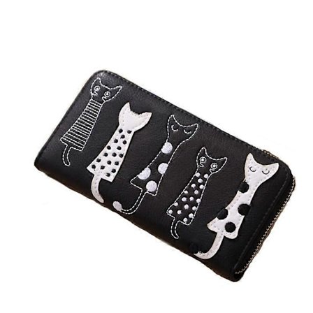Damplånbok katt plånbok handväska läder present svart (A-5-F6)
