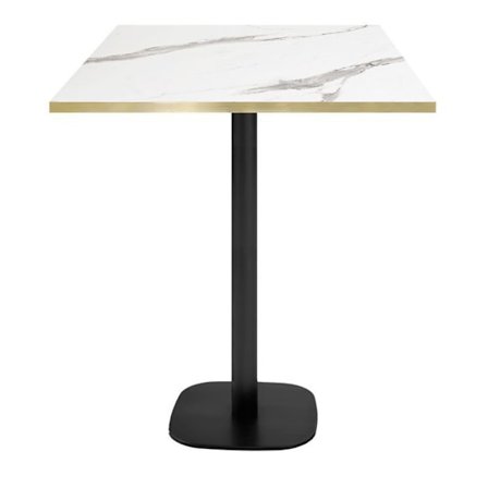 Barbord 70 x 70 cm - Rund modell i vit marmor med mässingskanter