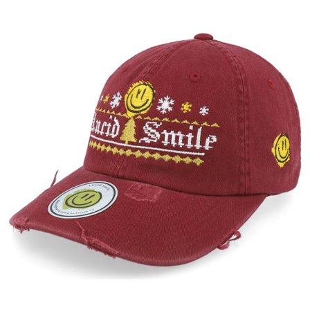 Ho-Ho-Hats - Röd unconstructed Keps - Ugly Christmas Logo Maroon Destroyed Dad Cap @ Hatstore