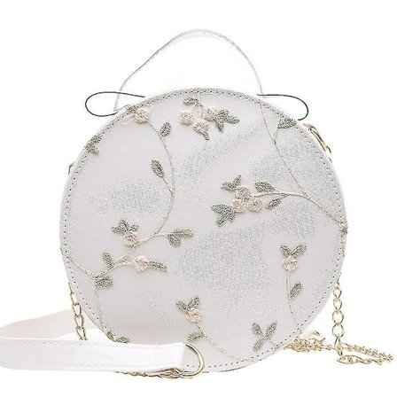 Kvinders Broderet Bud Rund Formet Skuldertaske Kæde Crossbody Taske