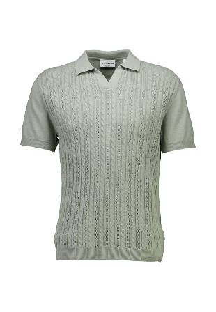 Lindbergh Knitted S/S cable v-neck polo Knit Överdelar Herr Grön S