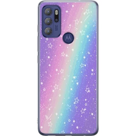 Kompatibel Mobilcover til Motorola Moto G60S Rainbow-farvet pastelbaggrund med hvide stjerner og glitrende prikker i blød overgang