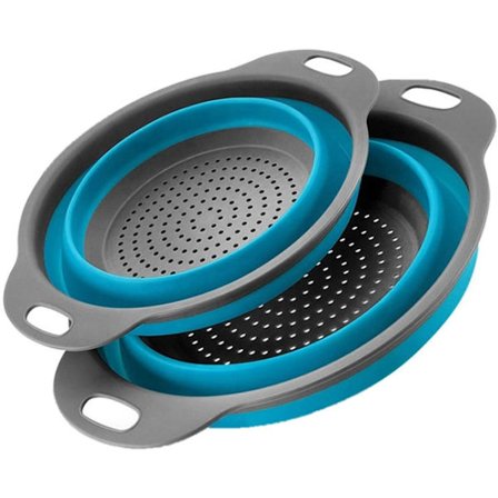 2 stk. Sammenklappelige Si med Håndtag med Udtrækkelige Håndtag Perfekt til at Tømme Pasta Grøntsager Frugt, Pasta Si, Nuddel Si - Blå