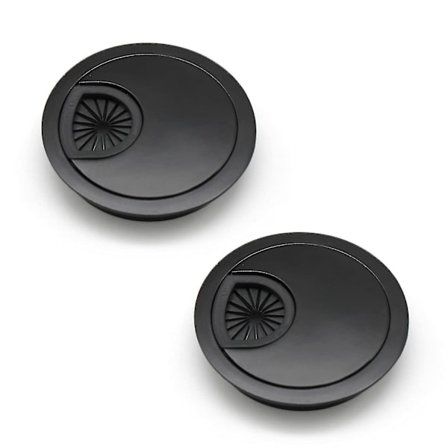 2 stycken Nobla Kabelgenomföringar 60 mm | Kabelhålsskydd för skrivbord, bord och bänkskivor | Färg: Svart | Material: Zinklegering
