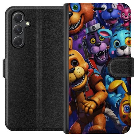 Kompatibelt Plånboksfodral till Samsung Samsung Galaxy A25 Färgstarka animatroniska figurer inspirerade av Five Nights at Freddy’s, intensiv blick