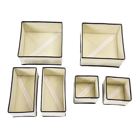 6 stk/sett Oppbevaringsboks for undertøy Skaporganisator for BH Slips Sokker Beige MMU