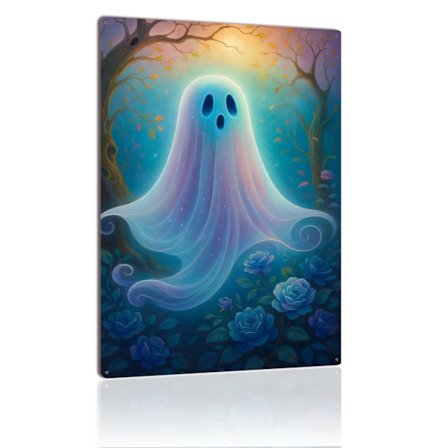 Oikukas aave ja siniset ruusut metallikyltti mystinen seinätaide vintage peltikyltti kodin sisustukseen