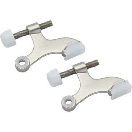 Dørstop med hængselsstift, zinktrykstøbt, satinnikkel, med hvide gummistødere, 2-pak