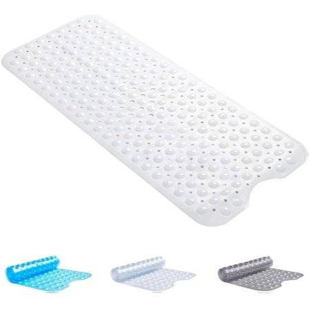 Dusjmatte Sklisikker Anti-Mugg – Hvit 100x40 cm Badematte for Badekar med Sterke Sugekopper Grip Badematter Lett Drenering Maskinvaskbar Matte