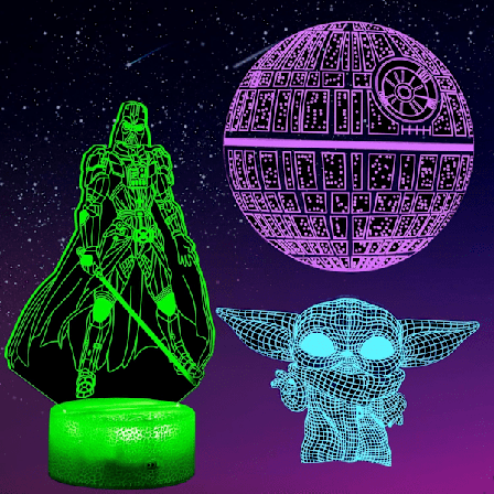 Stjärnkrig Nattlampa 3D, Star Wars Lampa, 3 Mönster 3D Nattlampa, Presenter till Barn, Pojkar 7 Färgbyte Star Wars Dekoration, Stjärnleksak för 