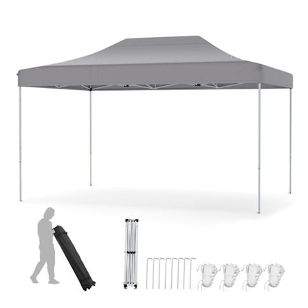 Teltstof Tonnelle Pliante 300 x 445 CM - COSTWAY - 10-12 personer Pop-Up Højdejusterbar 188-208cm - UV-beskyttende til Fester Grå