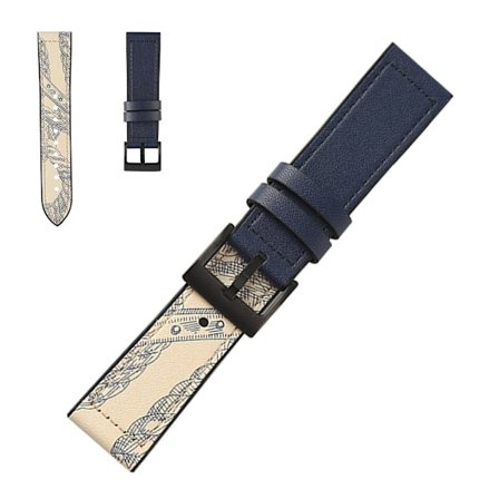 22mm ompelemalla koristeltu nahkainen kellonauha - Mustesininen Marl