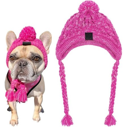 Vinter Hund Varm Pom Hue, Strikket Hunde Beanie Hvalpe Hunde Hue med Ørehuller og Lang Kvast Kæledyrs Strikket Hovedbeklædning, grå, S