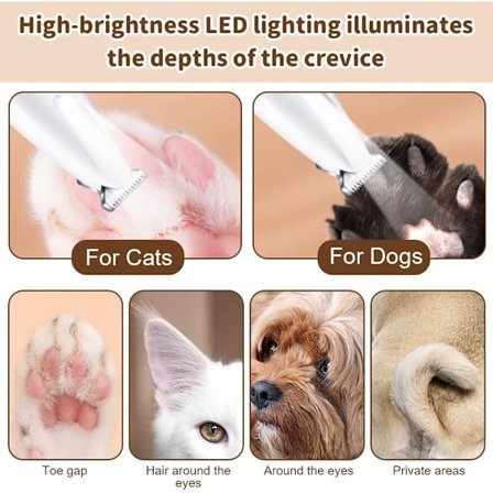Koiran kynsileikkuri, hiljainen kynsitrimmeri LED-valolla, vedenkestävä kynsien ajolaite, kynsileikkuri koirille, kissoille, tassuille, silmille, 