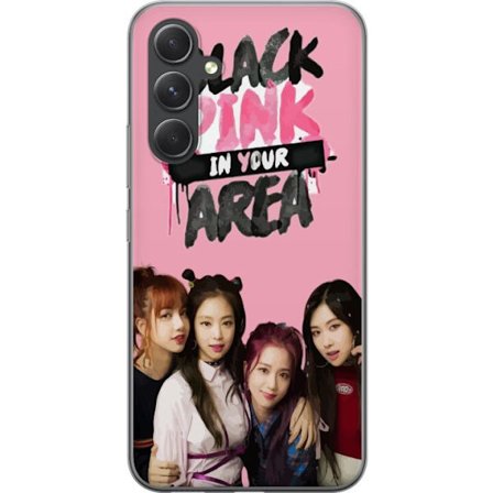Kompatibel Mobilcover til Samsung Galaxy S24 FE BLACKPINK In Your Area med gruppefoto af Lisa, Jennie, Jisoo og Rosé foran en lyserød baggrund og stær