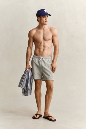 GANT Herren Gestreifte Seersucker Badeshorts (L) Grün