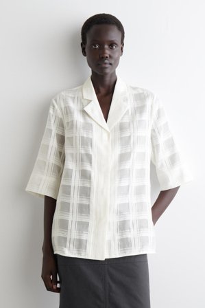 COS Damen Durchscheinendes Freizeithemd Mit Karomuster - Weiss