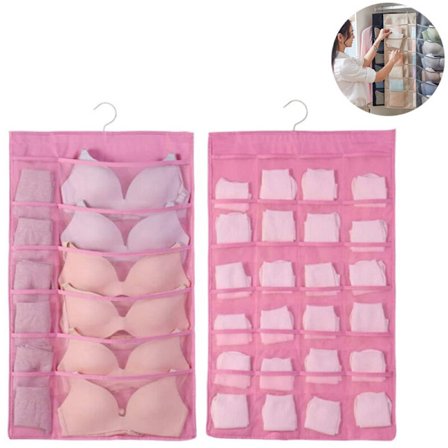 Ripustettava säilytyspussi metalliripustimella, kaksisuuntainen ripustettava säilytyslaatikko alusvaatteille, sukille, rintaliiveille ja sukille (12+