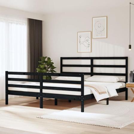 Vidaxl Sängram Svart Massiv Furu 180x200 Cm Svart