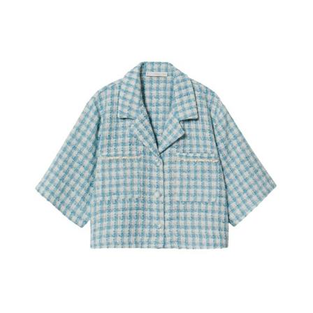 Mango Check tweed shirt Blå, Dame Skjorter