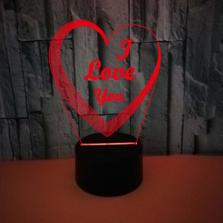 Qinwei Hjerte Natlampe Farverig 3D Lys med Touch Fjernbetjening I LOVE You 3D Illusion Lampe --- Sort Sæde