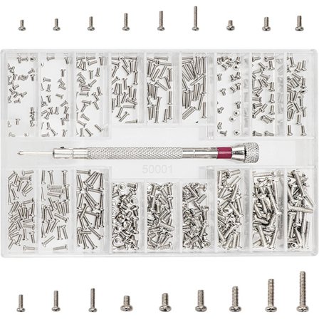 500 stk. Mikro Små Reparasjonsskruer Sett, 18 Størrelser M1.2 M1.4 M2 Mikro Reparasjonsskruer, Rustfritt Stål Små Skruer Sortimentsett med Skrutrekker