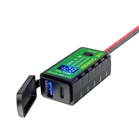 12V 24V Motorcykel QC3.0 PD Type C Oplader SAE til USB Adapter med Voltmeter & ON/OFF Kontakt til Smartphone Tablet GPS - Perfet
