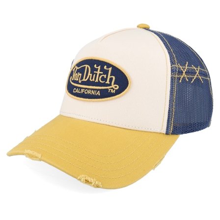Von Dutch - Beige trucker Caps - Oval Patch Navy/Beige/Yellow A-Frame Trucker @ Hatstore