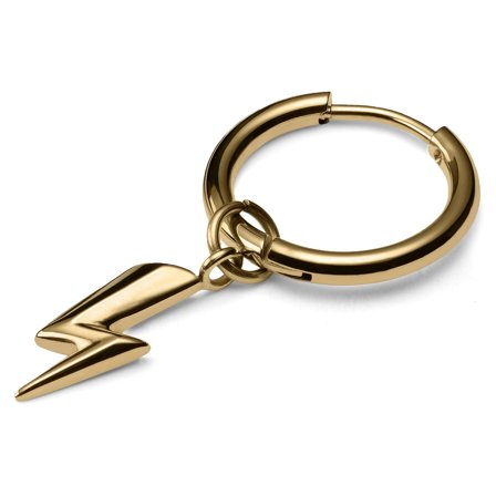 Złocisty stalowy kolczyk z zawieszką w kształcie błyskawicy dla mężczyzn - Kolczyki kółeczka z zawieszką