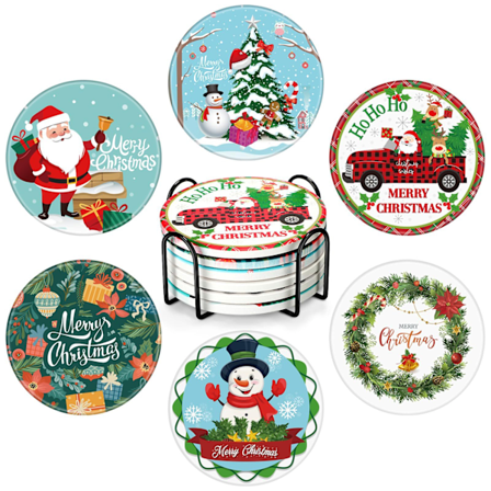 Julegave Boligindretning Træ Drikkeunderlag Sæt med 6 Bondegårdsunderlag med Stativ 10 cm