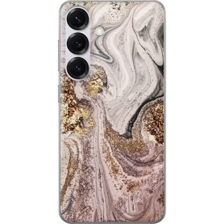 Kompatibelt Mobildeksel til Samsung Galaxy S25 Beige guldmarmor luksuriøs design med myke linjer og metallisk glans inspirert av elegant interiørstil