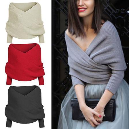 Dam Stickad Tröja Blus Halsduk Ärm Varm På Vintern