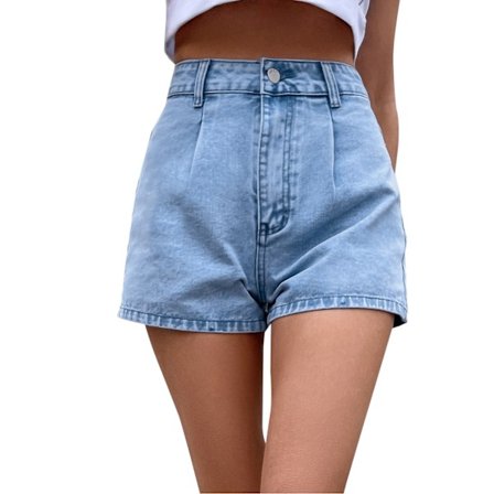 Dam Casual High Waisted Denim Shorts Straight Leg Jean Shorts STORLEK L