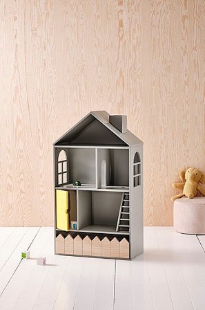 Jotex - Casa Su Casa Mini Domek Dla Lalek Szarozielony/żółty - MI - Kup Szafy i połki dla dzieci firmy Jotex