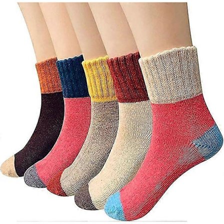 5 par dam termostrumpor, dam vinterstrumpa tjock stickning varm & bekväm ull besättning vintage stil