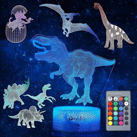 5 stk. Dinosaur Natlampe til Børn - ATTOE 3D Dinosaur Legetøj Dæmpbar med Fjernbetjening & 16 Farveskift & Smart Touch, Genopladelig B[D]