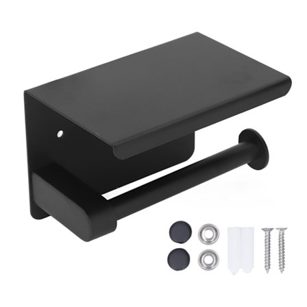 Toalettpapirholder i rustfritt stål, veggmontert, med hylle K9 Nano Svart