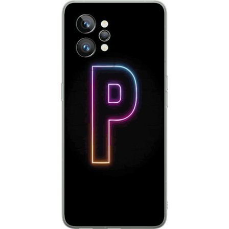 Kompatibel Mobilcover til Realme Realme GT2 Pro Minimalistisk neonbogstav P i farvegradient og lyseffekt mod sort baggrund i digital neonstil